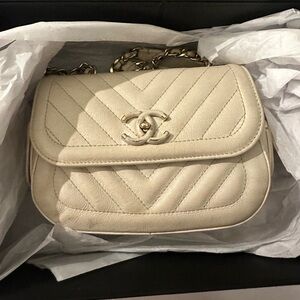 Cream chanel bag with box and authentication card
